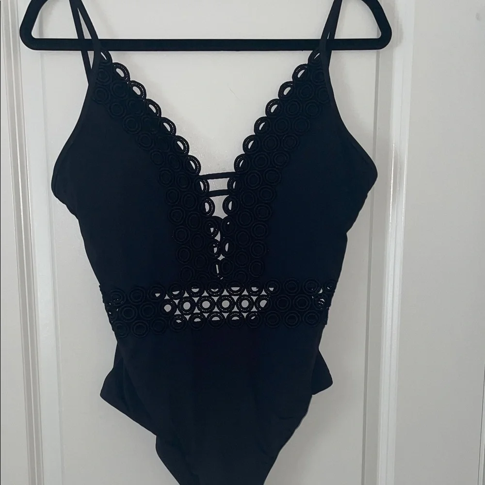 BECCA Black Scallop Lace One Piece Swimsuit